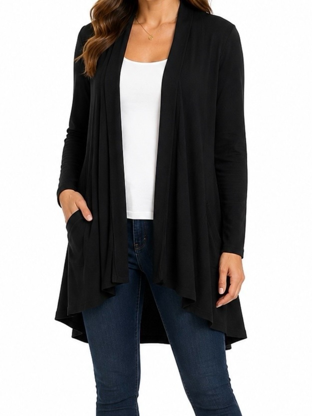 Active Life XL Black Open Front Modal Cardigan Lightweight Long Sleeve Pockets